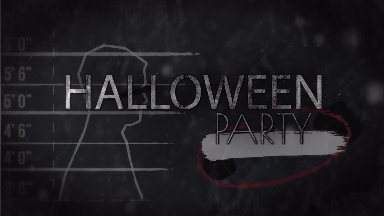 animación del texto de la fiesta de halloween sobre la silueta del hombre sobre fondo negro