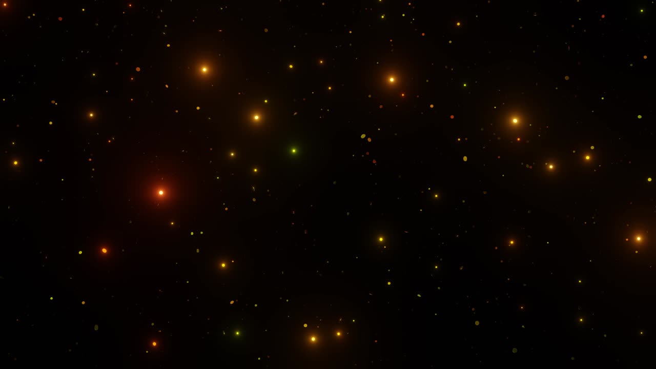 loop, golden glitter falling lit by colourful lights on front of a black background, 4k