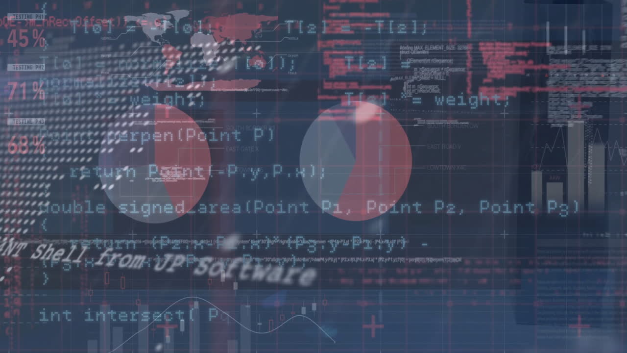 금융 데이터 처리의 애니메이션과 검은색 배경의 세계 지도