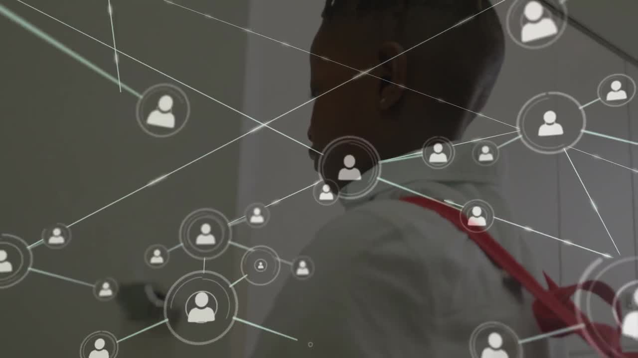 animación de la red de conexiones y procesamiento de datos sobre escolar afroamericana