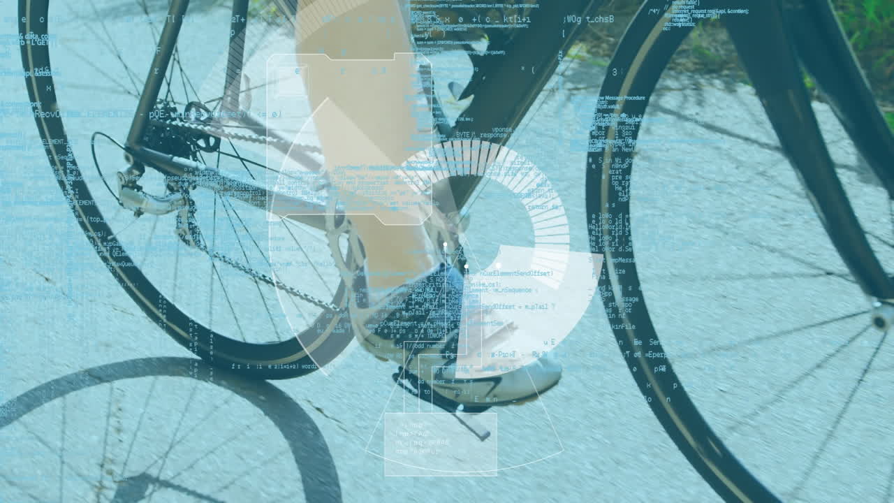 백인 여성이 자전거를 타고 있는 데이터 처리의 애니메이션