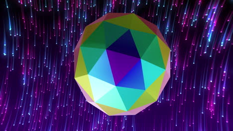 animación de una forma multicolor en 3d sobre rastros de luz multicolor de neón en el fondo