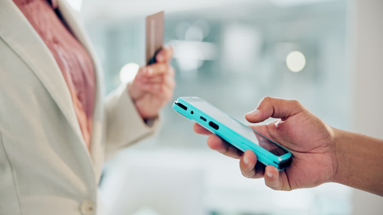 사업가, 손, 카드 기계