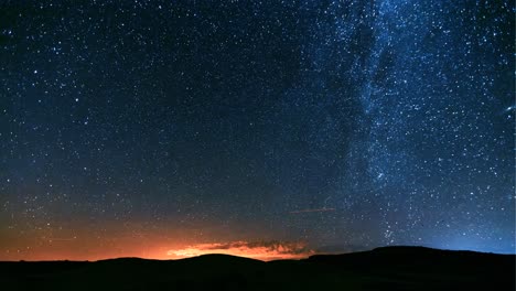 long exposure timelapse of the milky way and the north star, star trails.
