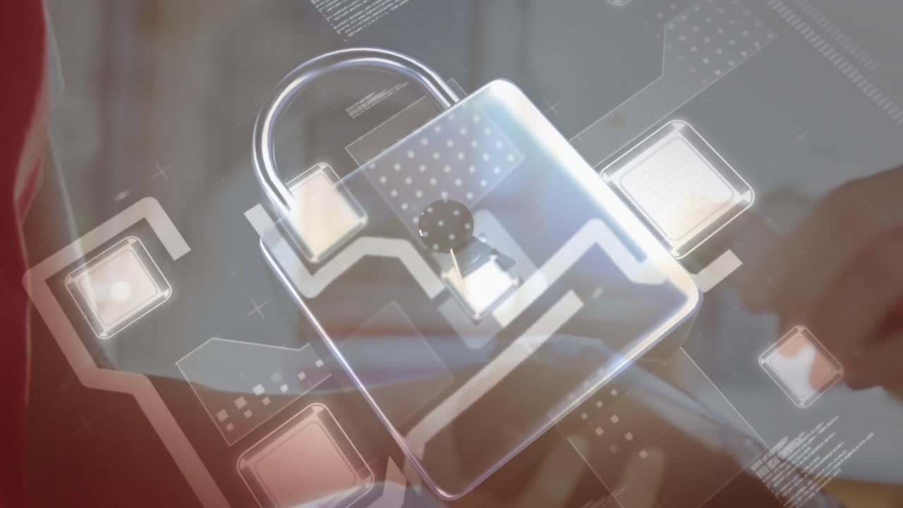 animación del candado de seguridad de la red sobre las personas que utilizan el terminal de pago