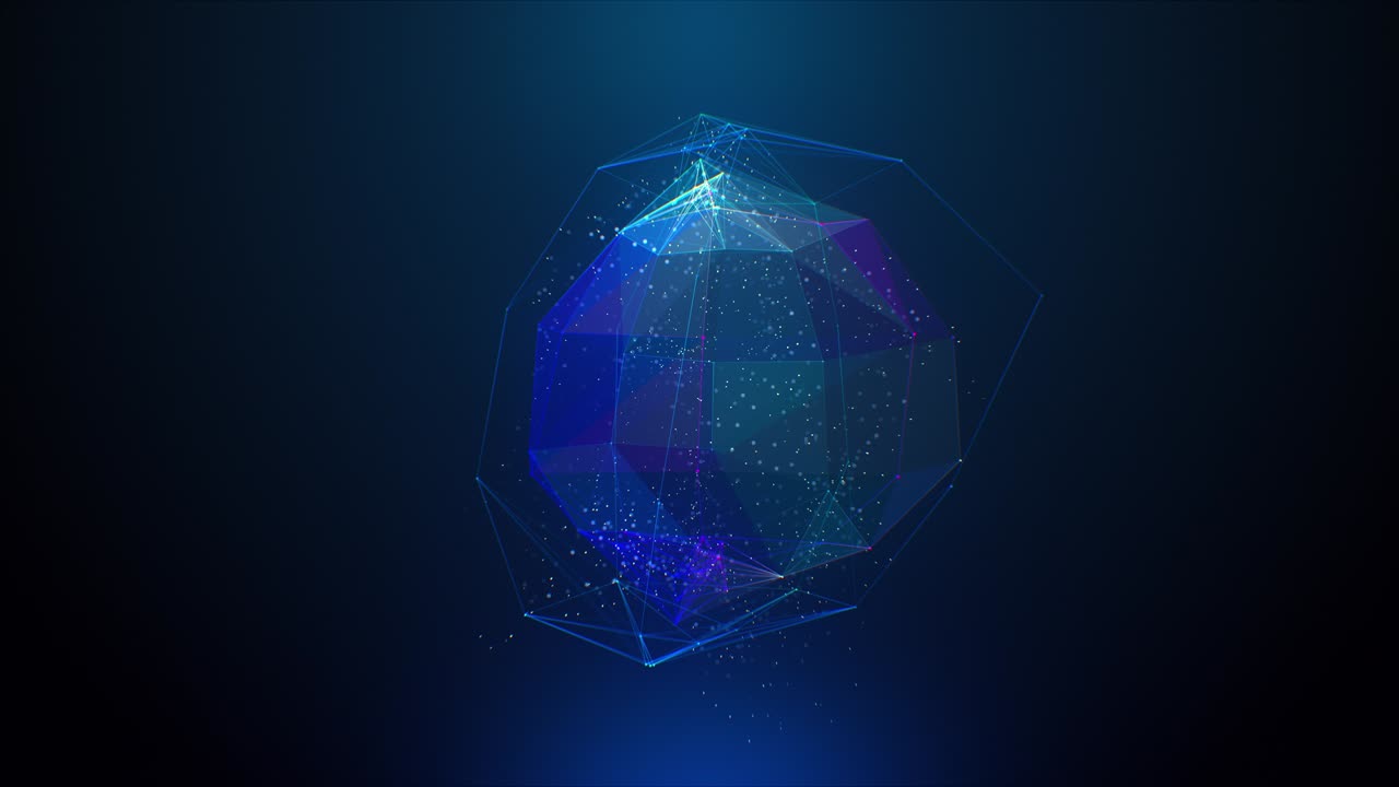 Abstract blue Plexus structure form 3D animation. Digital and scientific ways to visualize data. Virtual reality. Loading hologram. Spaceship command post futuristic interface. Seamless loop