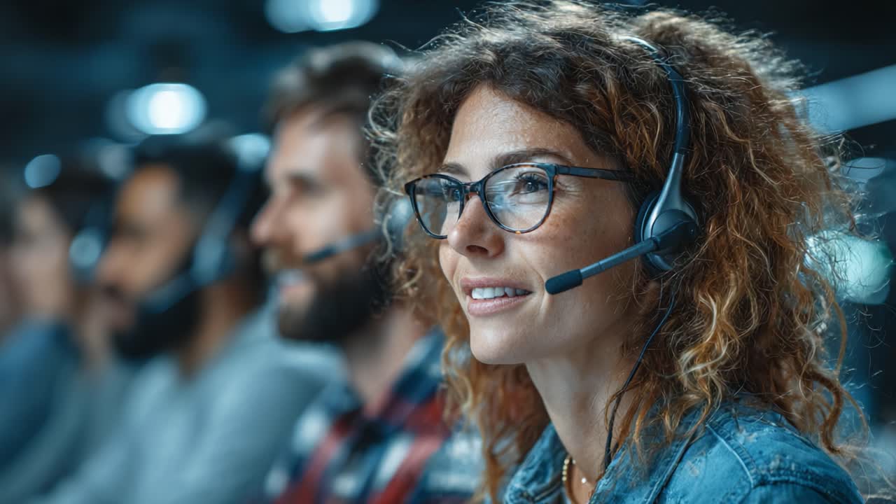 A Focused Call Center Agent Engaged in Customer Support, Demonstrating Professionalism and Dedication in a High-Energy Work Environment