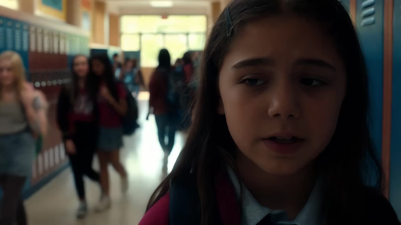 Disappointed Schoolgirl in Hallway