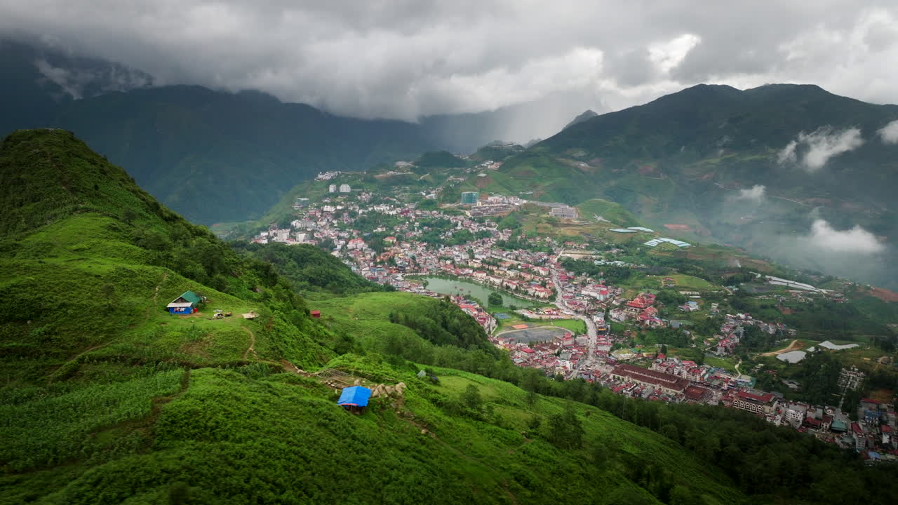 Aerial View of a Mountainous City in Vietnam