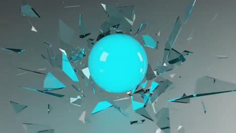 a 3d render of a sphere exploding into shards of glass