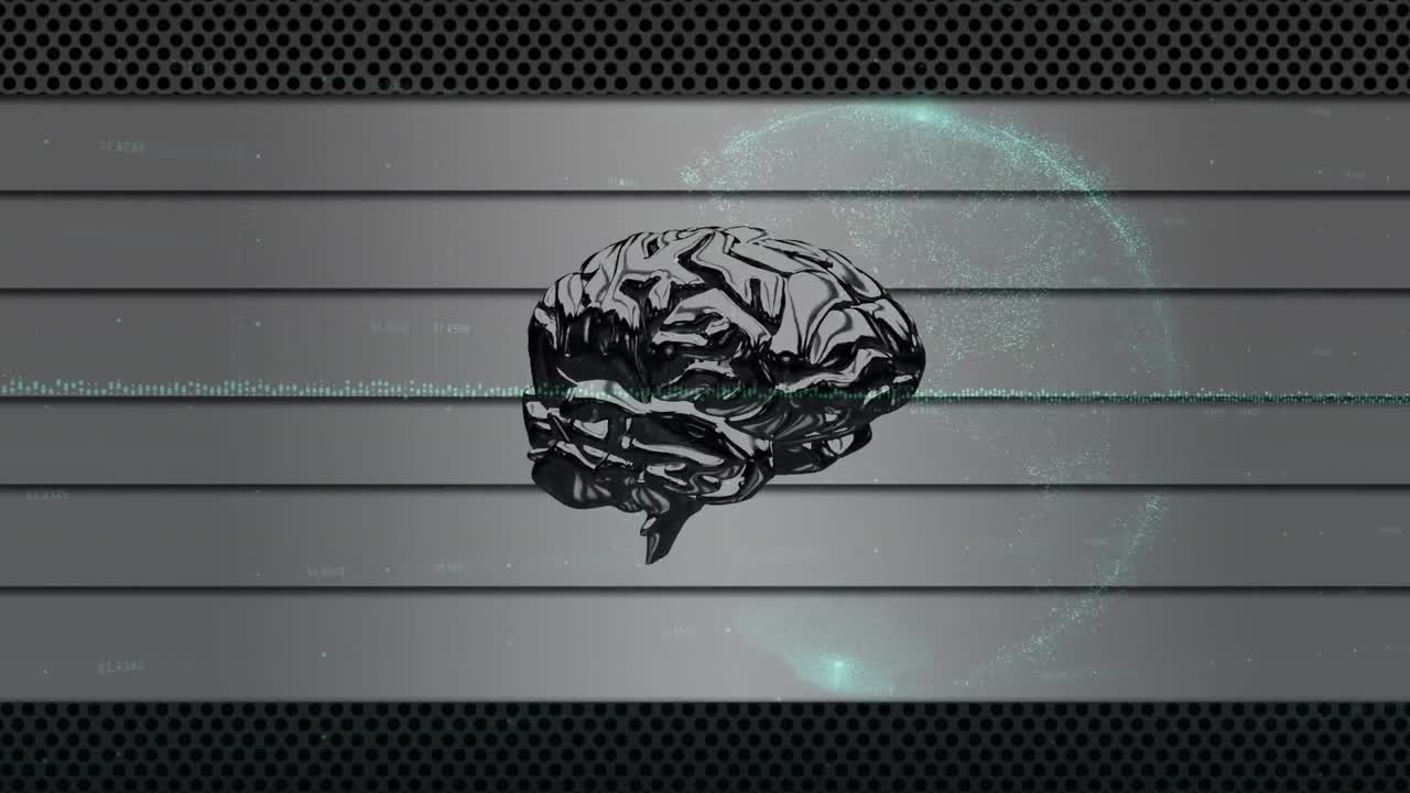 animación de gráficos sobre el cerebro giratorio en fondo gris