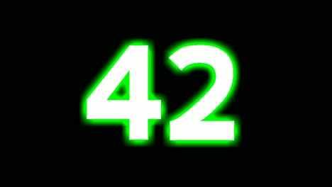 neon number 42 forty two sign symbol modern animation motion graphics flicking on black background,green color glowing and shining for video elements