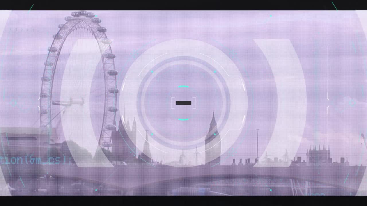 Animation of scope scanning and data processing over cityscape