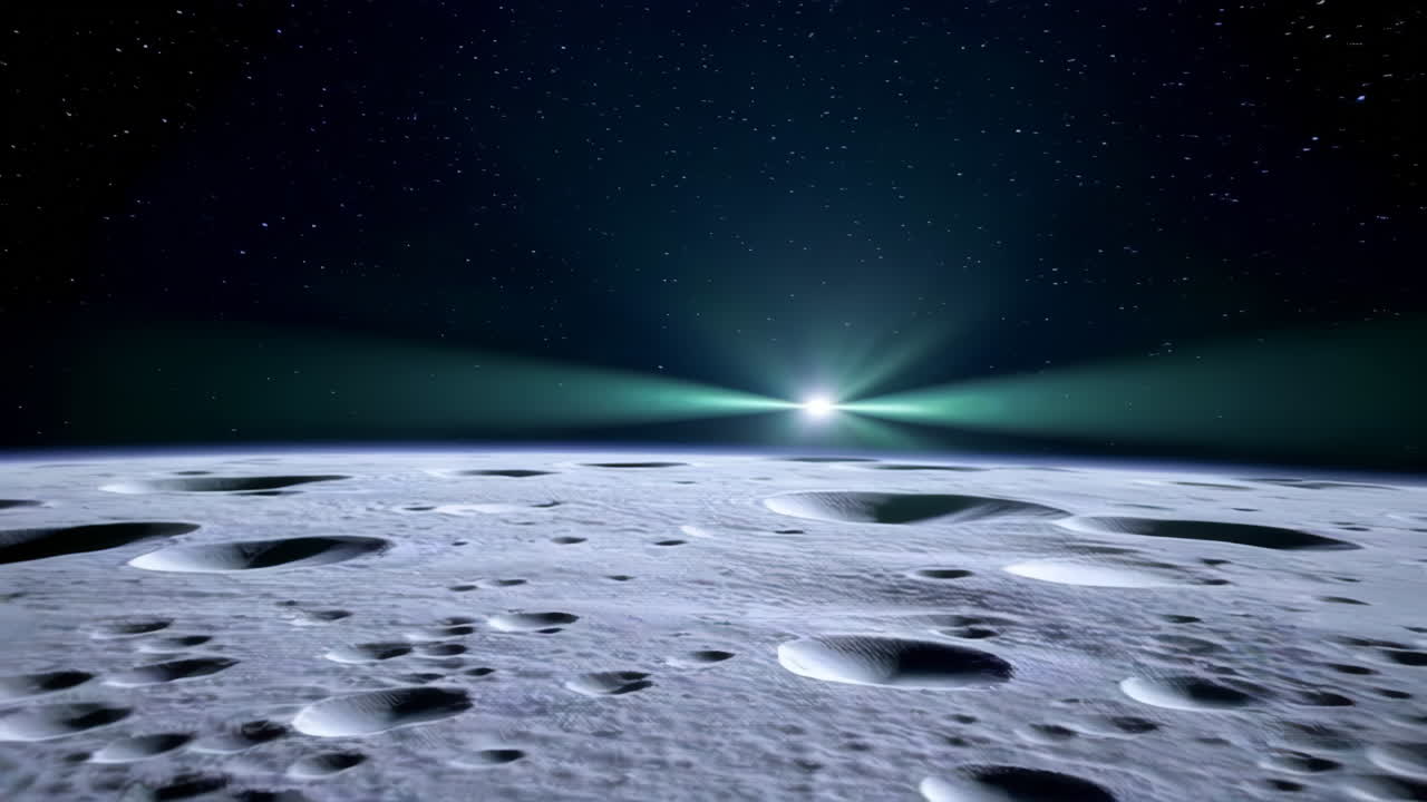 Lunar Surface with Mysterious Light Beam and Starry Sky