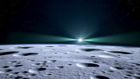 lunar surface with mysterious light beam and starry sky