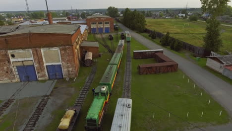 aerial view of a vintage train depot