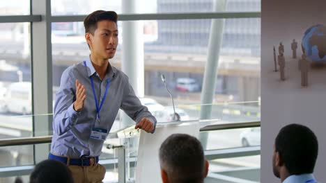 male speaker speaking in the business seminar 4k