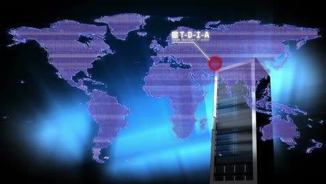 Animación-Del-Procesamiento-De-Datos-Y-Mapa-Mundial-Sobre-El-Servidor