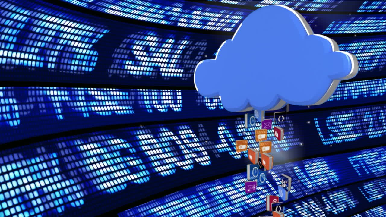 Icons rising into cloud over changing share index data