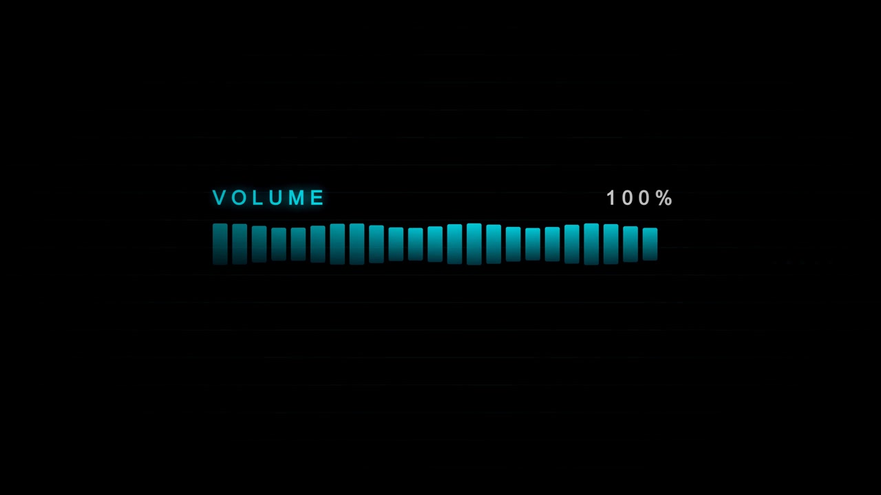Indicatore digitale del livello del volume che sale e scende su sfondo nero