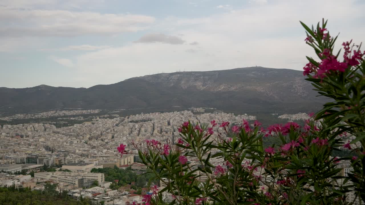 Beautiful slow motion view over panorama scenery in Athens