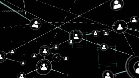 animation of data processing and network of connections with people icons