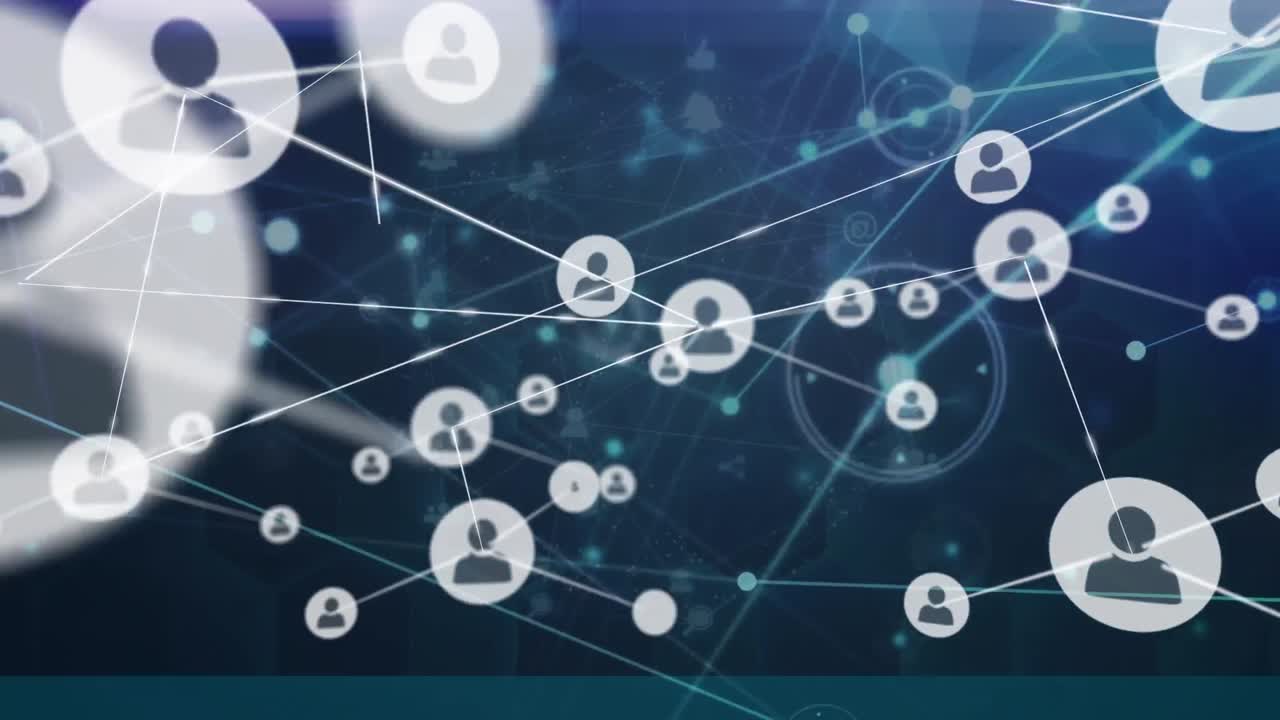 연결된 아이콘을 아이콘 위에 연결하고 파란색 배경에 지구를 형성하는 애니메이션