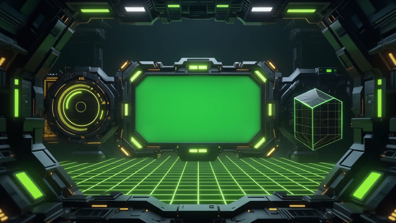 Digital Futuristic Interior with Green Screen Display