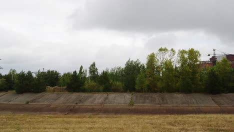 sweeping view of prypiat landscape 35 years after the nuclear reactor meltdown at chernobyl power plant russia