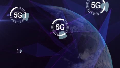 5g-text-over-multiple-round-scanners-and-plexus-network-against-spinning-globe-on-blue-background