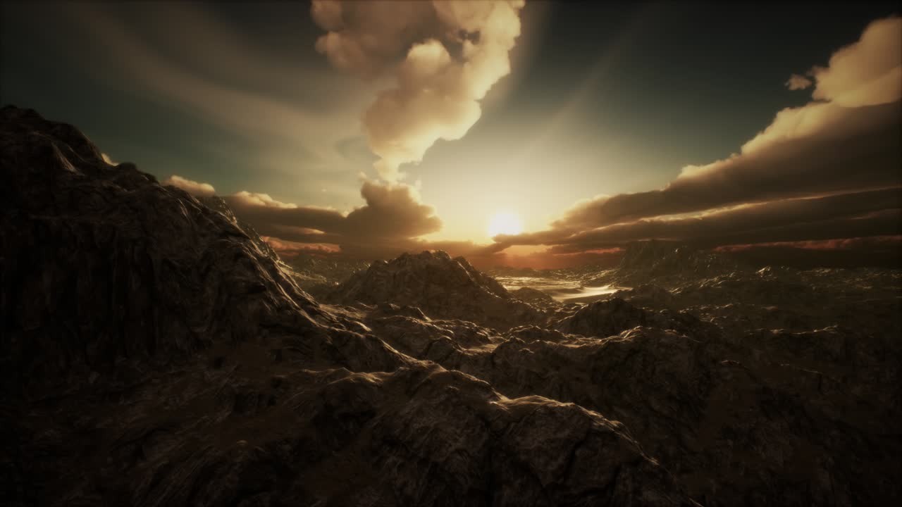 Sun Rays over Mountains in a Valley