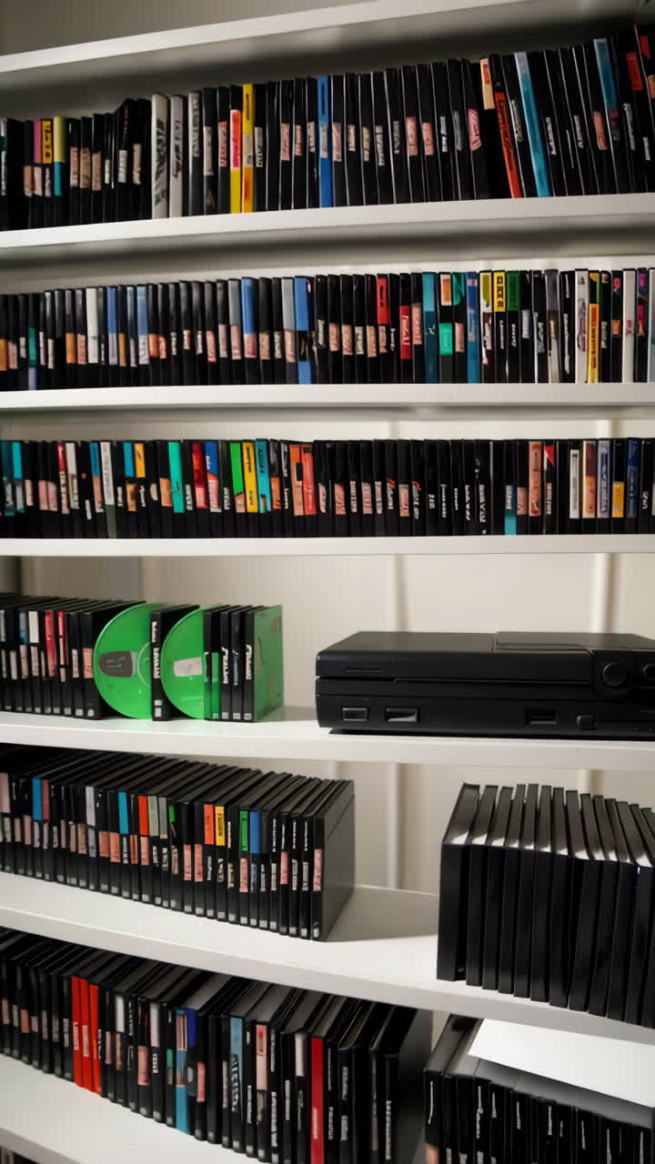 Vintage Computer and Game Collection on Shelves
