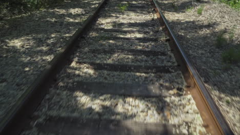 gyeongchun railway tracks as seen from the gangchon rail park ride, medium shot in slow motion