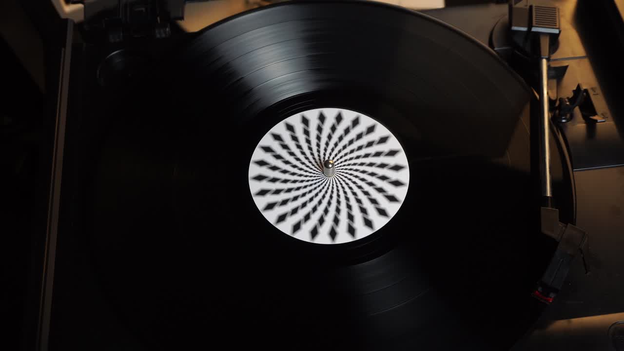 Starting Playback of Vinyl Record, Placing Needle on Plastic and Spinning Turntable, Close Up
