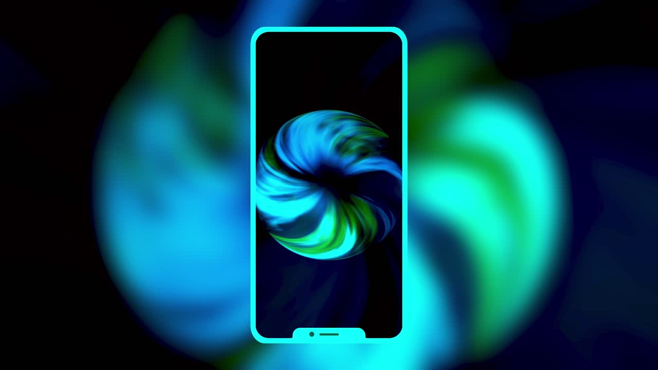 전화 화면에 추상적인 파란색과 녹색의 회전 패턴