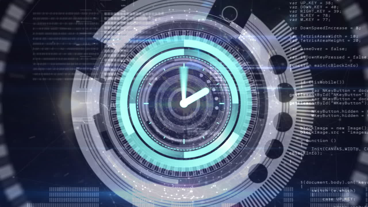 Animation of clock, scope scanning and data processing