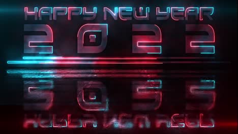 happy new year 2022 dynamic blue and red animated neon light effect and reflection for looping backgrounds