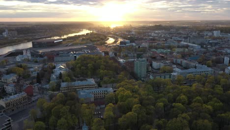 drone aerial view of park ir kaunas, lithuania