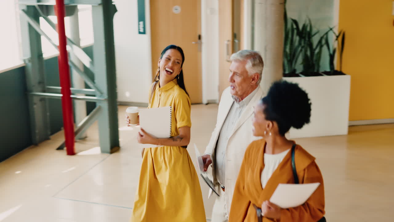 Business people, team and walking on office stairs