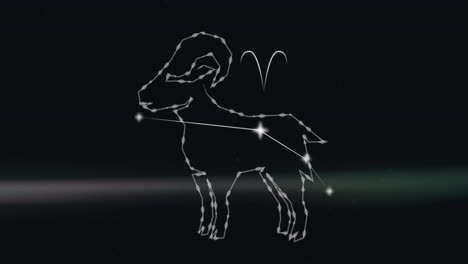 animación del signo de la estrella de aries en nubes de humo en el fondo