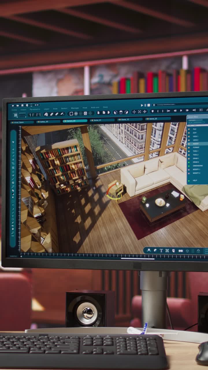 Vertical video Architectural design software on computer in home office