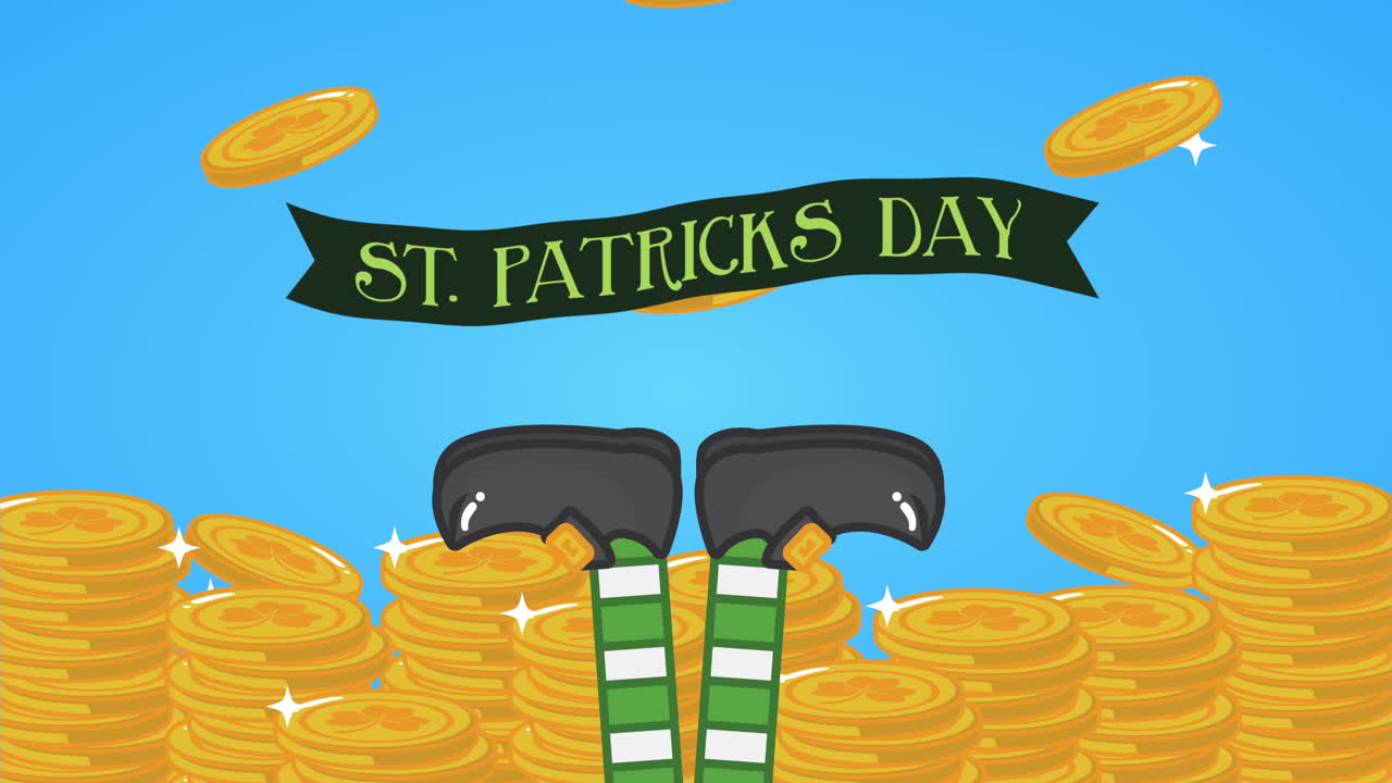 세인트 패트릭스 데이 애니메이션 카드: 엘프 다리와 동전
