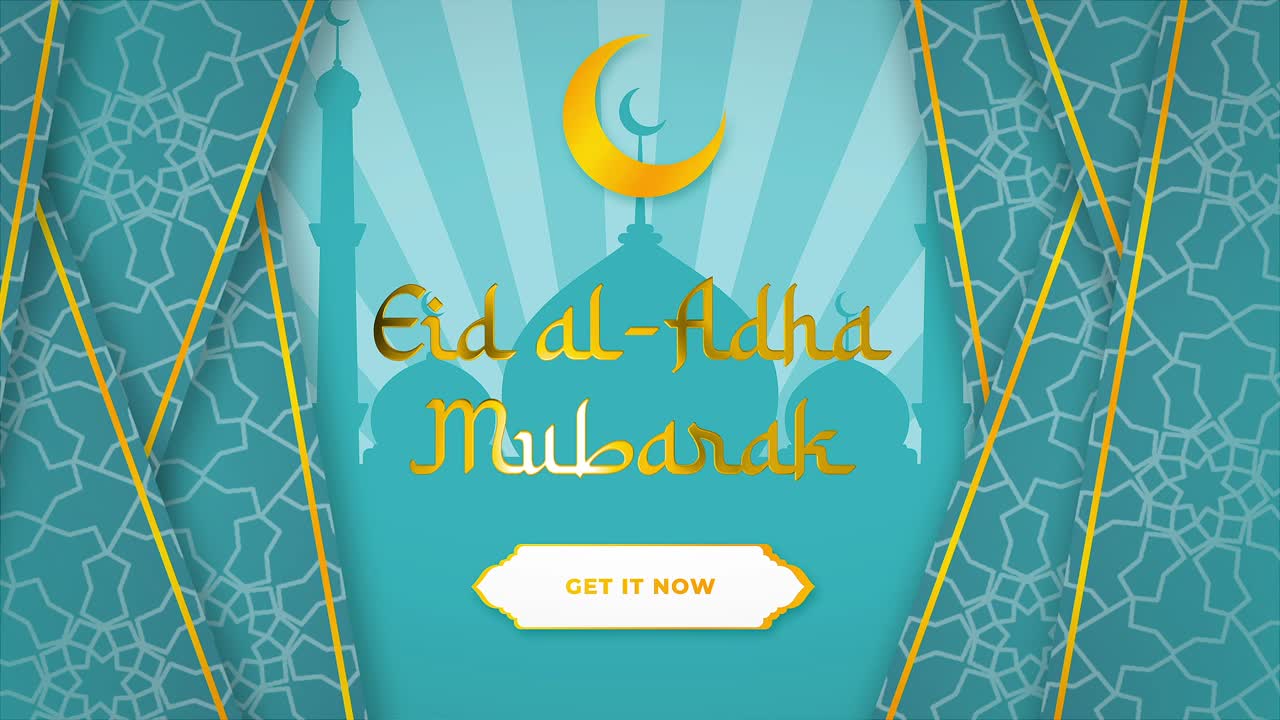 Modello cinematografico con rivelazione testo Eid Mubarak per auguri islamici e intro festiva