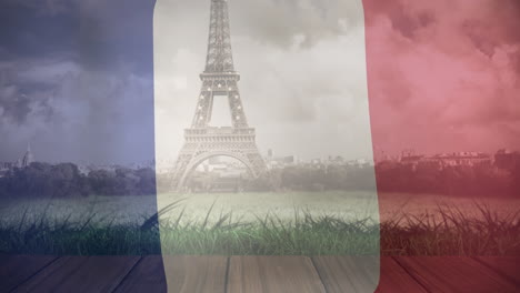 animación de la bandera de francia sobre la torre eiffel
