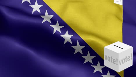 ballots fly to box for bosnia and herzegovina selection - ballot box in front of flag - election - vote - flag of bosnia and herzegovina - bosnia and herzegovina flag high detail - national flag bosnia and herzegovina wave pattern loopable elements