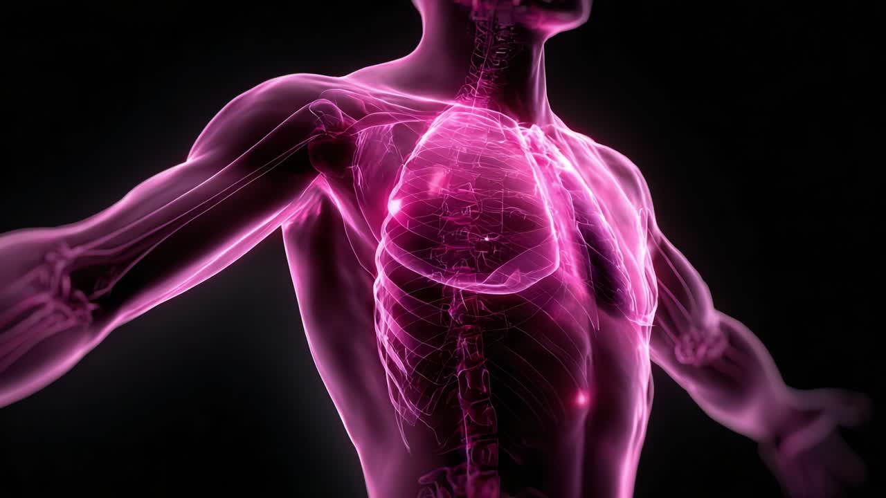 Dramatic Visualization of the Human Anatomy in Vibrant Pink: A Stunning Representation of Lung and Rib Structures Showcasing the Intricacies of the Human Body