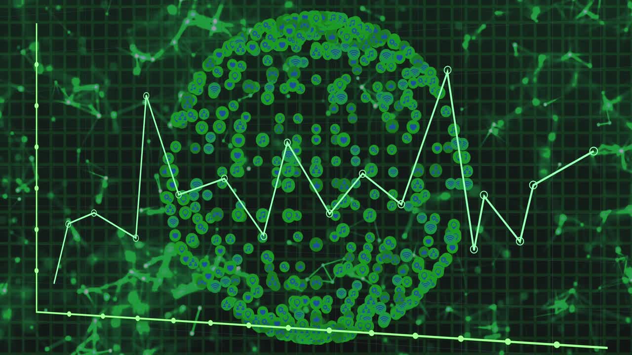 animación del procesamiento de datos en todo el mundo con iconos