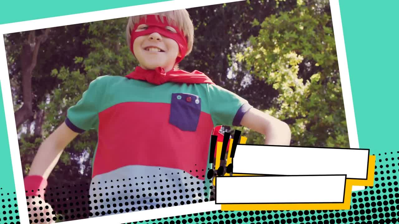 공원에서 슈퍼히어로 의상을 입은 소년