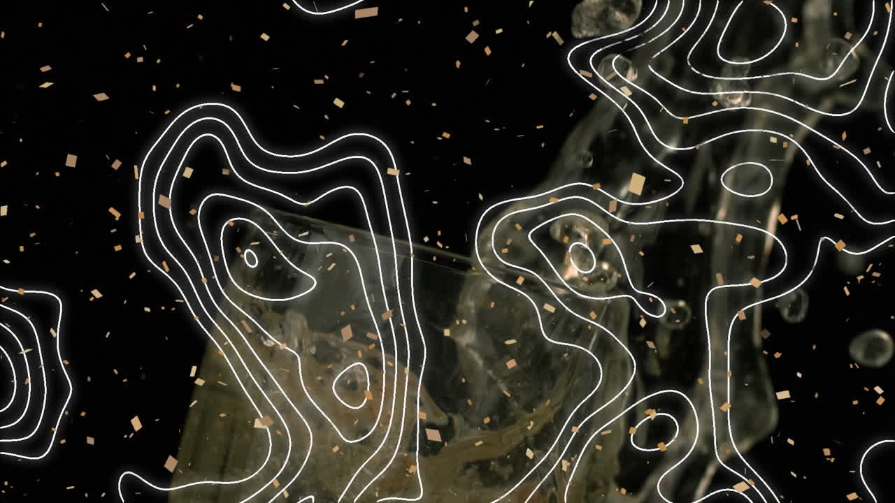 토포그래피와 콘페티가  ⁇ 페인 한 잔에 떨어지는 딸기와 맞물려