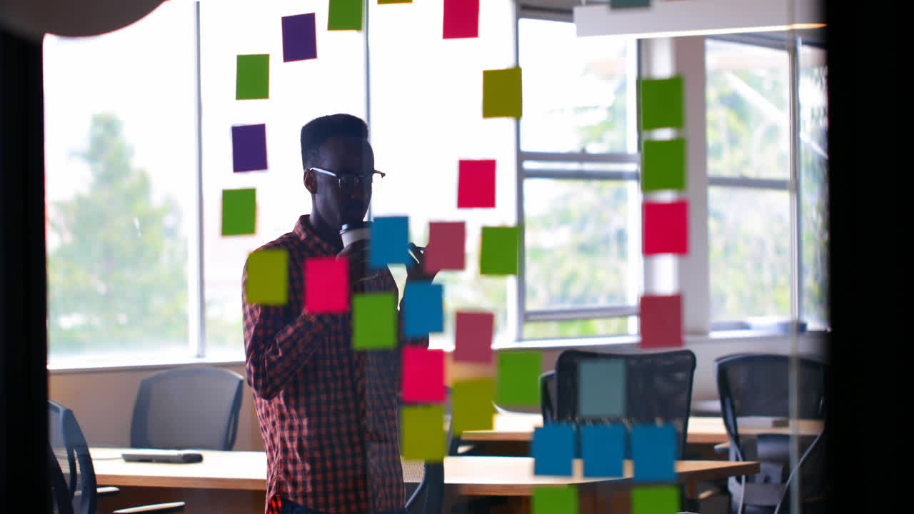 Male executive having coffee while talking on mobile phone 4k